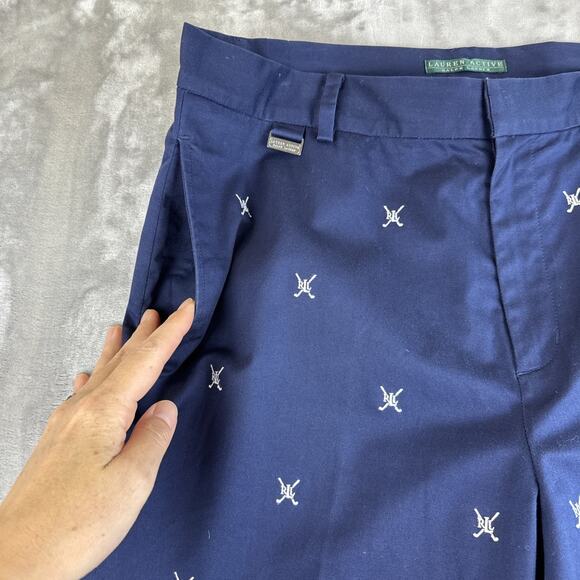 Lauren Active Ralph Lauren Chino Pants Women's 12 Navy White Embroidery (1195) - Picture 7 of 13